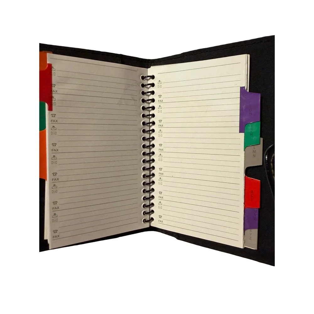 Black Faux‎ Leather Pocket Planner Organizer Address Book Spiral Bound Tabbed 08